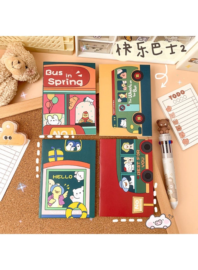 Happy Bus Cartoon Notebook, Cute Portable Journal for Students, 8.5 x 12 cm, Single Pack (1 Random Style Out of 4), Aesthetic Notebook for Journaling